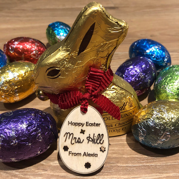 Personalised Easter Teacher Engraved Plywood Gift Tag