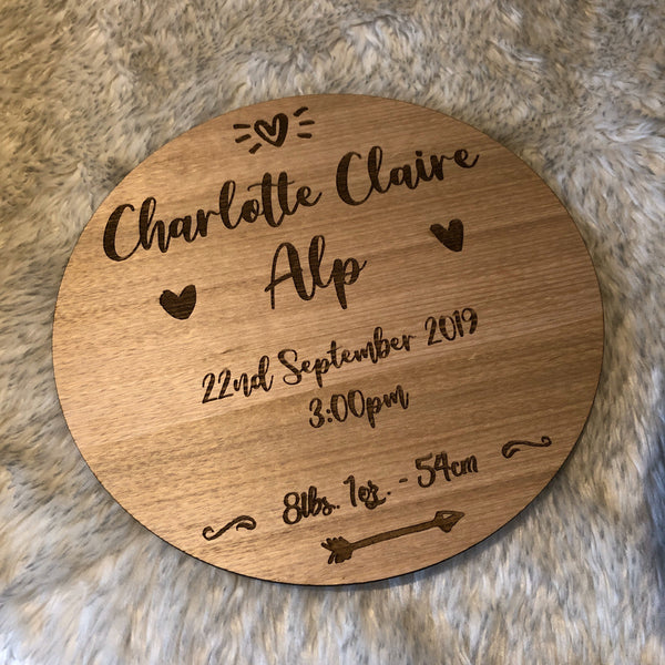 Personalised Timber Birth Announcement Sign