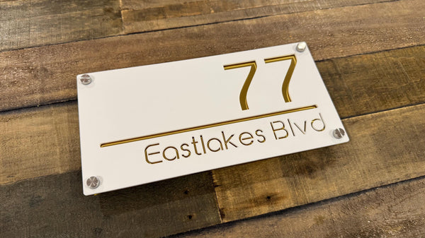 Custom Two-Layer Acrylic House Number & Street Name Plaque — White Front