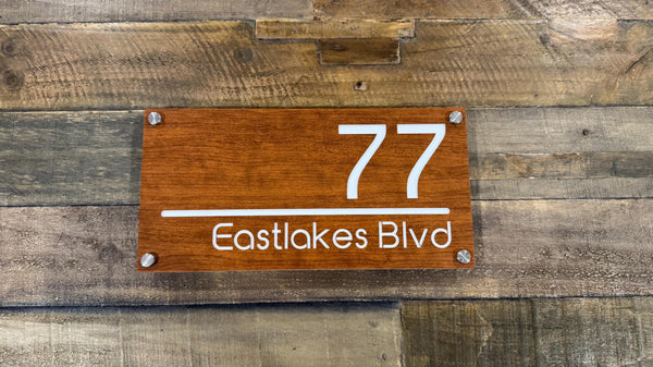 Custom Two-Layer Acrylic House Number Plaque — Timber Look
