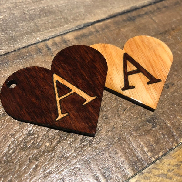 Personalised Jarrah or Cedar Monogram Love Heart Keyring
