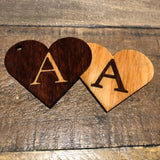 Personalised Jarrah or Cedar Monogram Love Heart Keyring
