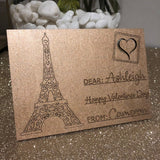Personalised Laser Engraved Plywood Valentine Postcard