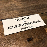 No Junk or Advertising Mail Engraved Acrylic Plaque Sign