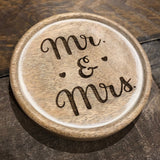 Personalised Laser Engraved Mr & Mrs Mango Wood Coasters