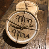 Personalised Laser Engraved Mr & Mrs Mango Wood Coasters