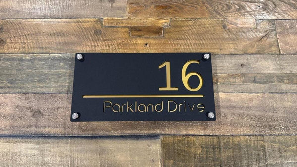 Custom Two-Layer Acrylic House Number & Street Name Plaque — Black Front (Variation)