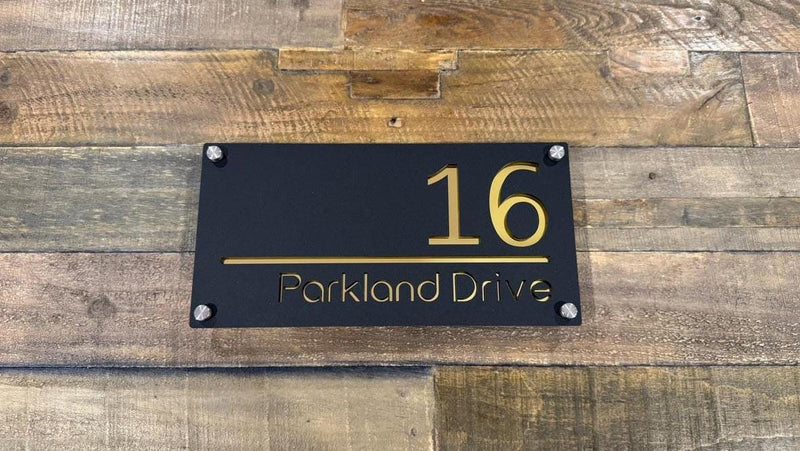 Custom Two-Layer Acrylic House Number & Street Name Plaque — Black Front (Variation)