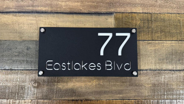 Custom Two-Layer Acrylic House Number & Street Name Plaque — Black Front