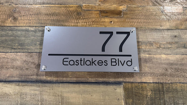 Custom Two-Layer Acrylic House Number Plaque — Brushed Silver