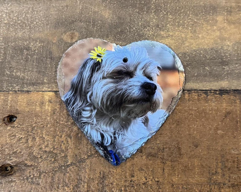 Custom UV Printed Photo Heart-Shaped Slate Coaster / Hanging Decor